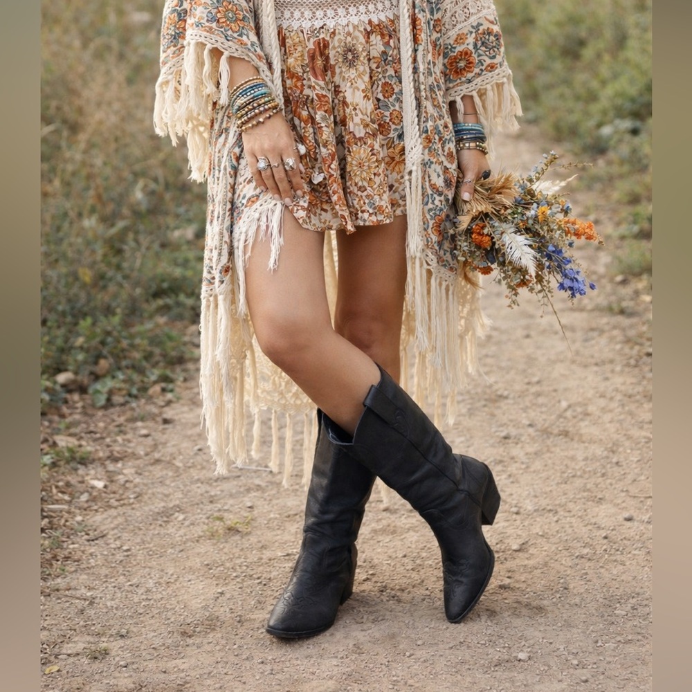 Company Z by Zodiac Western Black Cowboy Boot Leather Size 6‎